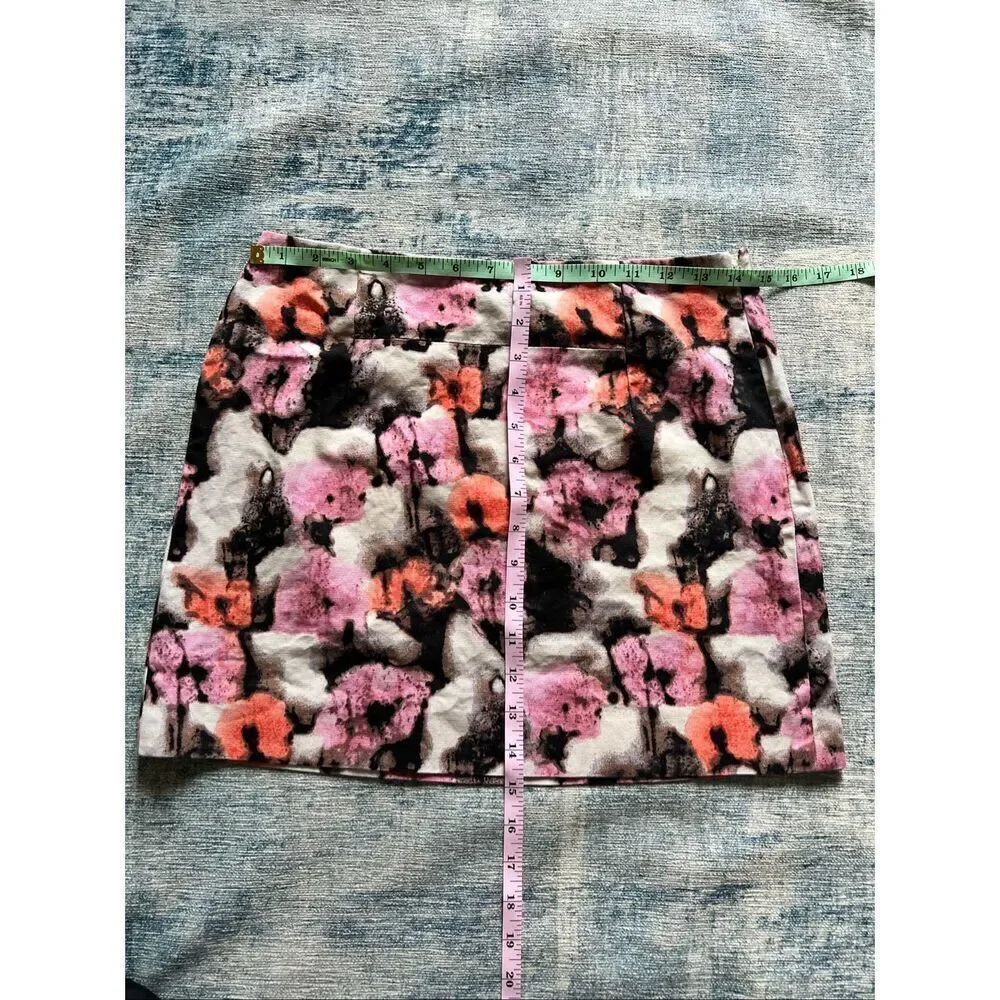 J Crew Pink Orange Watercolor Floral Mini Skirt Size 0 - Picture 5 of 5